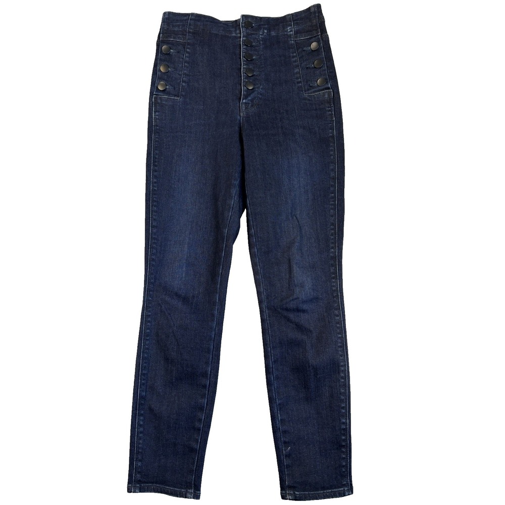 J Brand Jeans Women's 27 Natasha Sky-High Exposed Button Crop Skinny Dark Blue